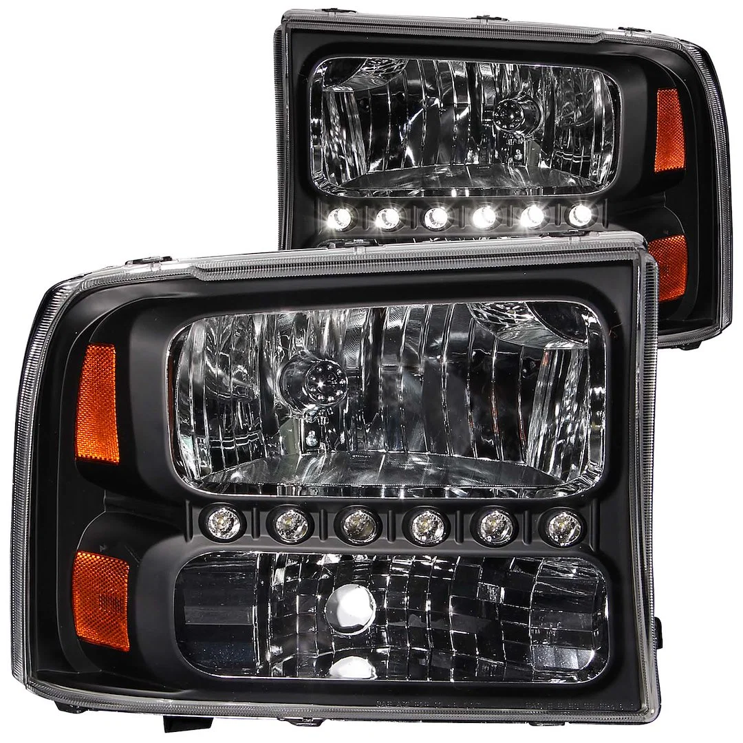 111106 – ANZO Headlight Assembly, Halogen Bulb Standard Beam Clear Lens With Amber Reflectors Black Housing Set Of 2